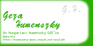 geza humenszky business card